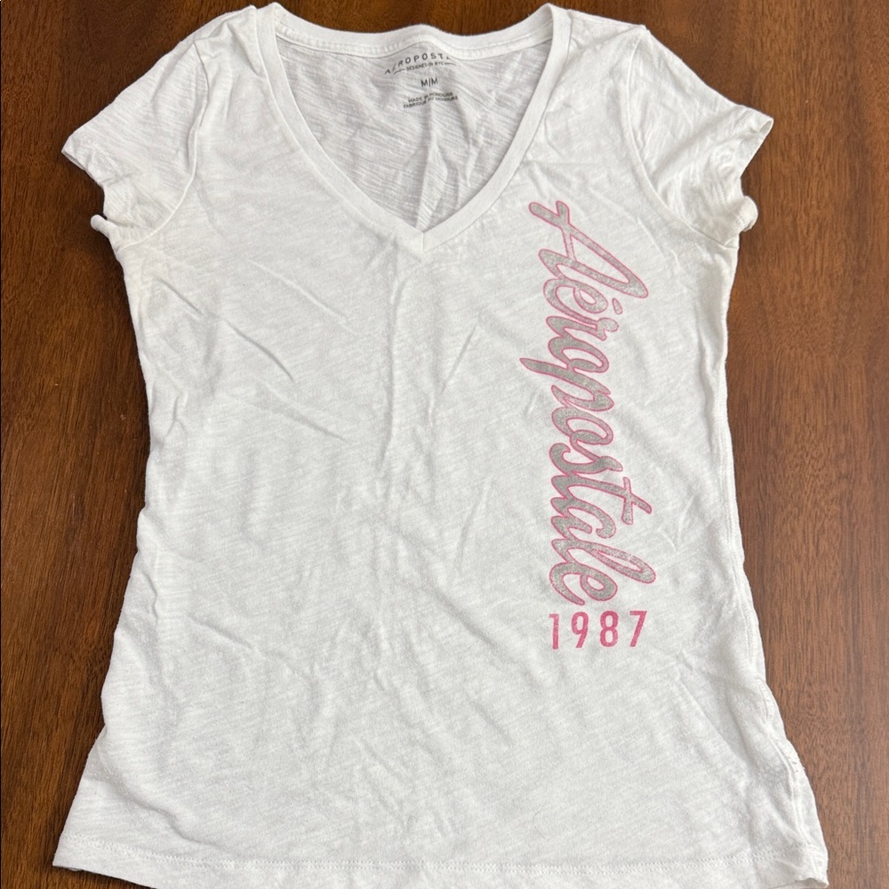 Aeropostale White Tee with Pink Logo